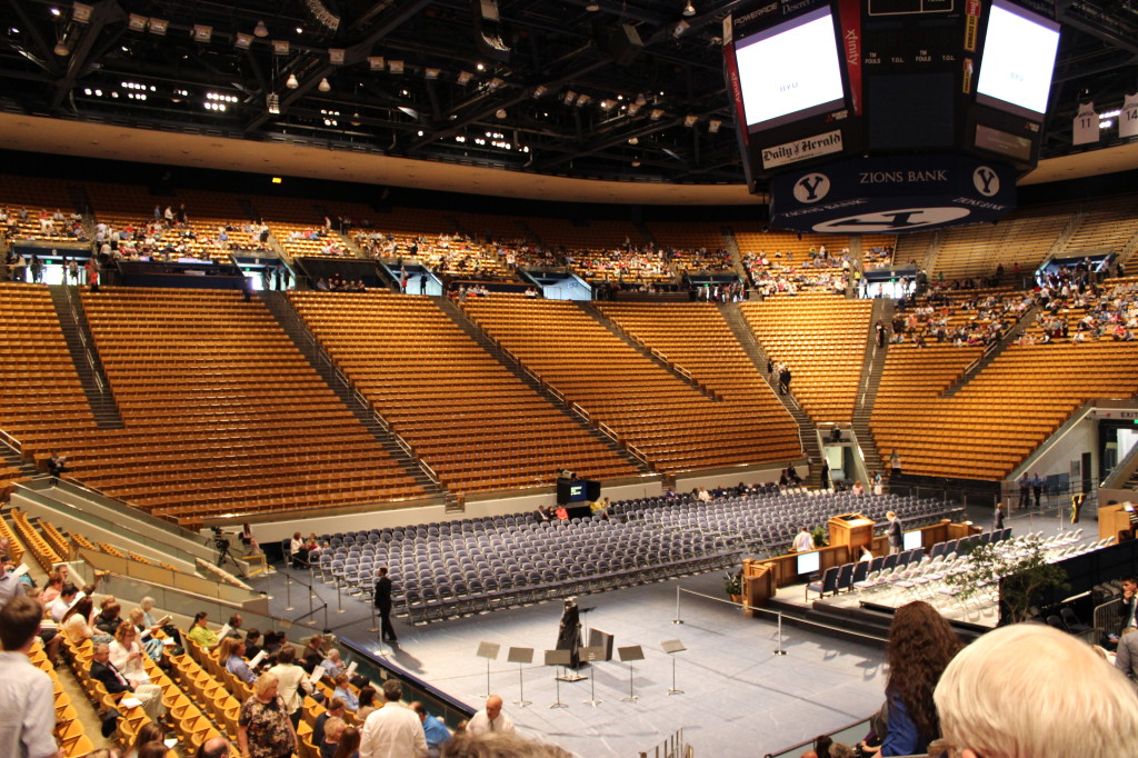 Marriott Center waiting for graduating class to enter